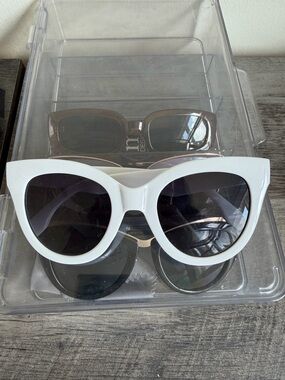 SOJOs White Cat Eye Sunglasses with Black Lenses